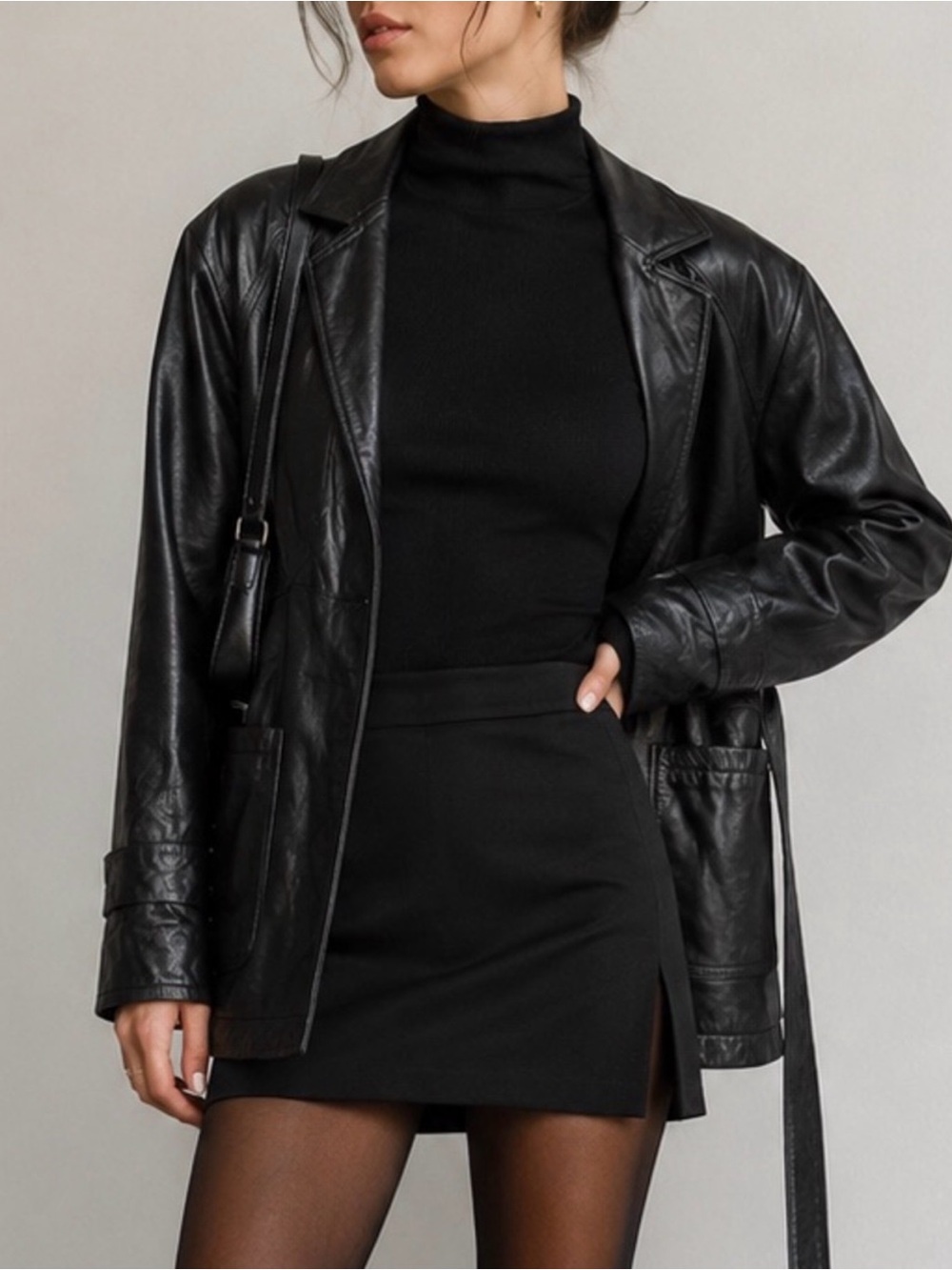 Pelle Studio by Wilsons Leather Black Zip Up Tie Waist Jacket with Pockets S